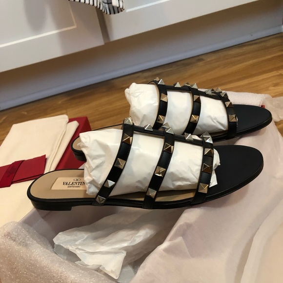 Valentino Rockstud Slide Sandal Black Leather - Picture 8 of 8